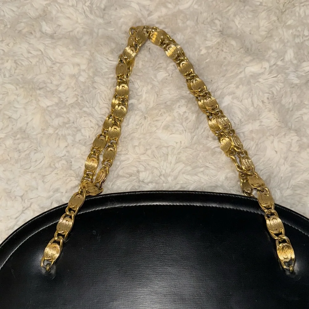 Vintage black leather Crown Lewis purse bag w/ gold chain - Picture 2 of 11